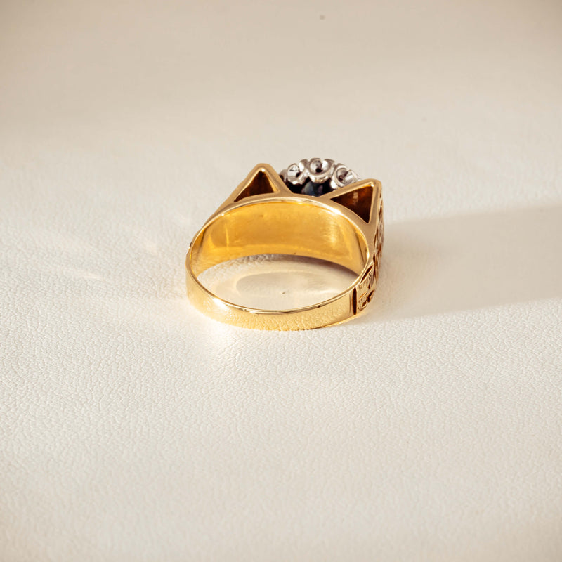 Vintage 18ct Yellow Gold Sapphire & Diamond Cluster Ring