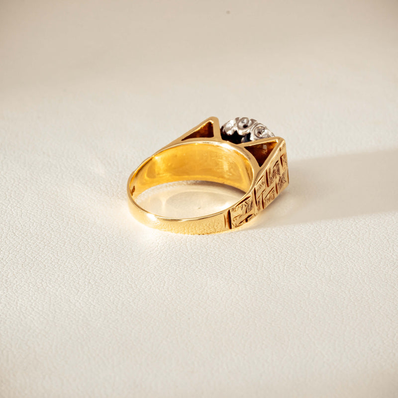 Vintage 18ct Yellow Gold Sapphire & Diamond Cluster Ring