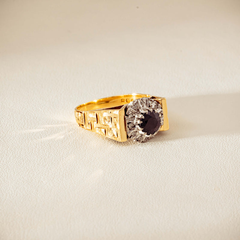 Vintage 18ct Yellow Gold Sapphire & Diamond Cluster Ring