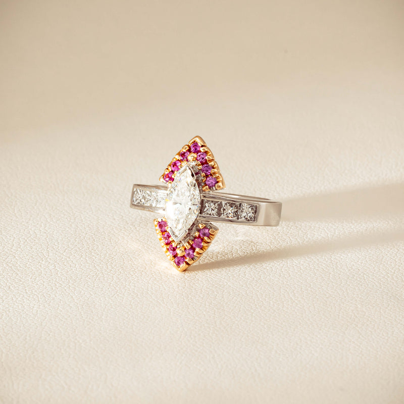 Deja Vu 18ct Bi-Tone Gold Diamond & Pink Sapphire Ring - Ring - Walker & Hall