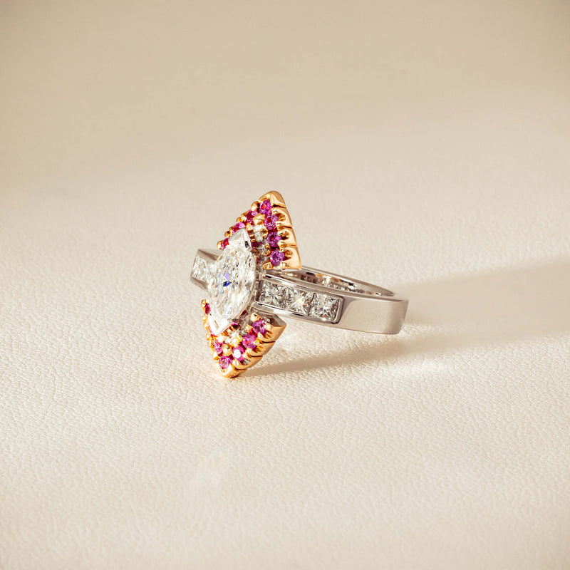 Deja Vu 18ct Bi-Tone Gold Diamond & Pink Sapphire Ring - Ring - Walker & Hall