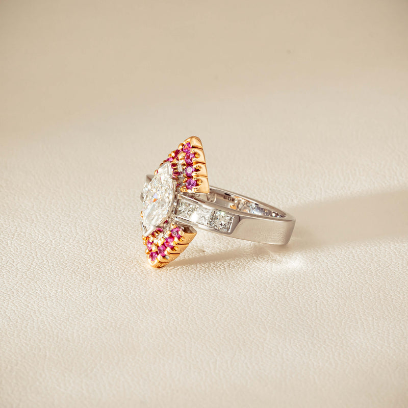 Deja Vu 18ct Bi-Tone Gold Diamond & Pink Sapphire Ring - Ring - Walker & Hall