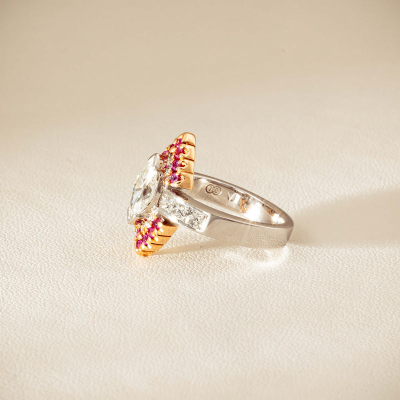 Deja Vu 18ct Bi-Tone Gold Diamond & Pink Sapphire Ring - Ring - Walker & Hall