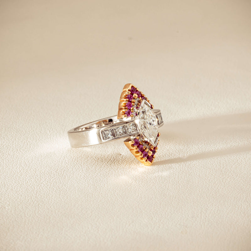 Deja Vu 18ct Bi-Tone Gold Diamond & Pink Sapphire Ring - Ring - Walker & Hall