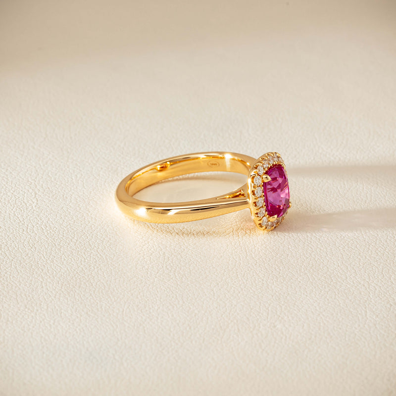18ct Yellow Gold 1.50ct Pink Sapphire & Diamond Nina Ring