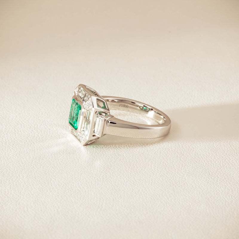 Platinum 1.68ct Emerald & Diamond Magritte Ring