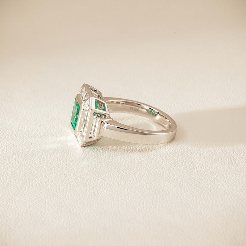 Platinum 1.68ct Emerald & Diamond Magritte Ring