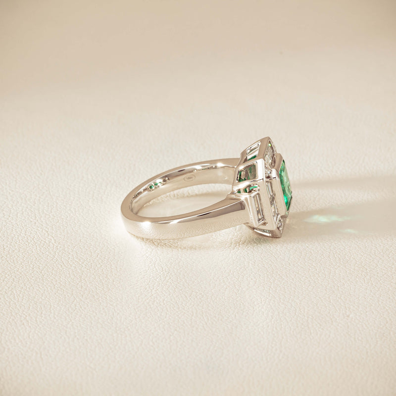 Platinum 1.68ct Emerald & Diamond Magritte Ring