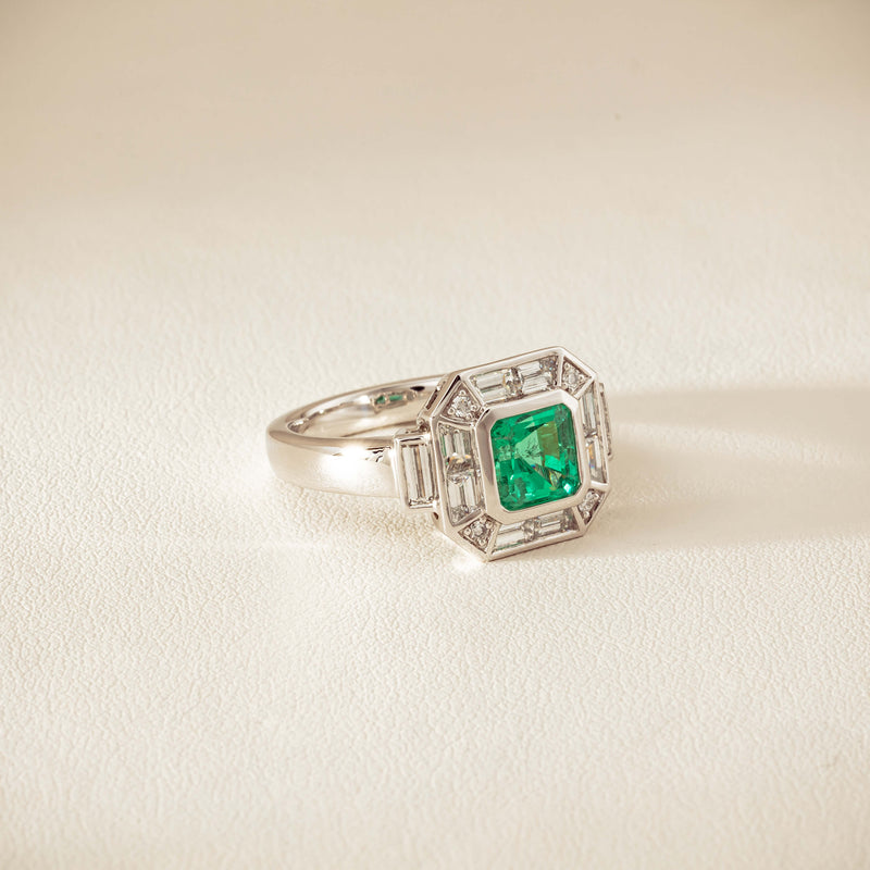 Platinum 1.68ct Emerald & Diamond Magritte Ring