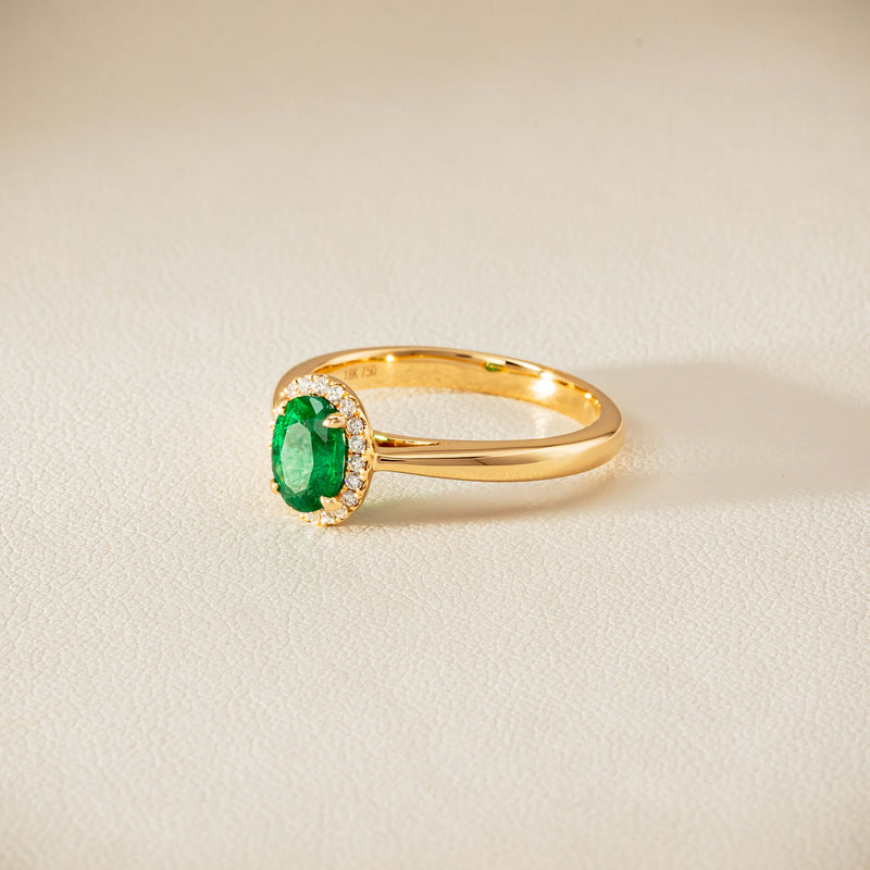 18ct Yellow Gold .78ct Emerald & Diamond Nina Ring