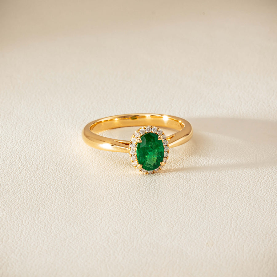 18ct Yellow Gold .78ct Emerald & Diamond Nina Ring