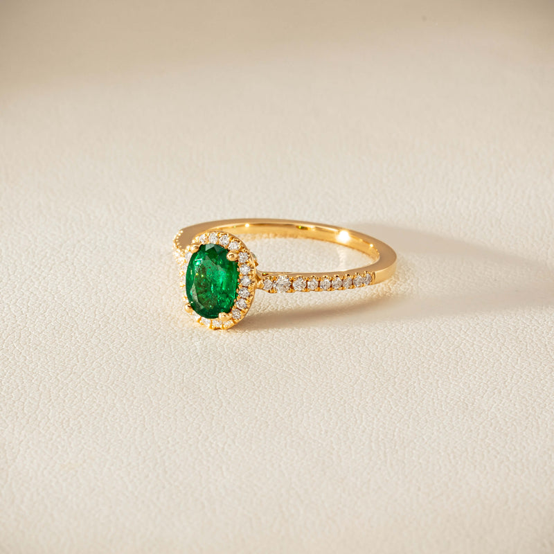 18ct Yellow Gold .72ct Emerald Diamond Mini Sierra Ring