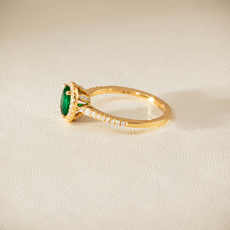 18ct Yellow Gold .72ct Emerald Diamond Mini Sierra Ring
