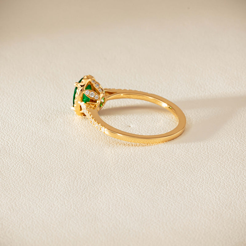 18ct Yellow Gold .72ct Emerald Diamond Mini Sierra Ring