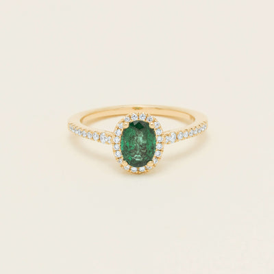 18ct Yellow Gold .72ct Emerald Diamond Mini Sierra Ring