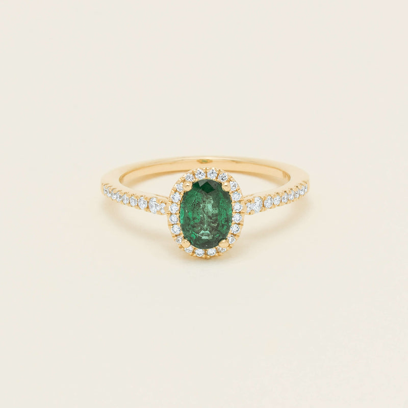18ct Yellow Gold .72ct Emerald Diamond Mini Sierra Ring