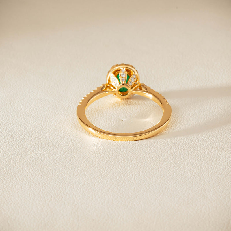 18ct Yellow Gold .72ct Emerald Diamond Mini Sierra Ring