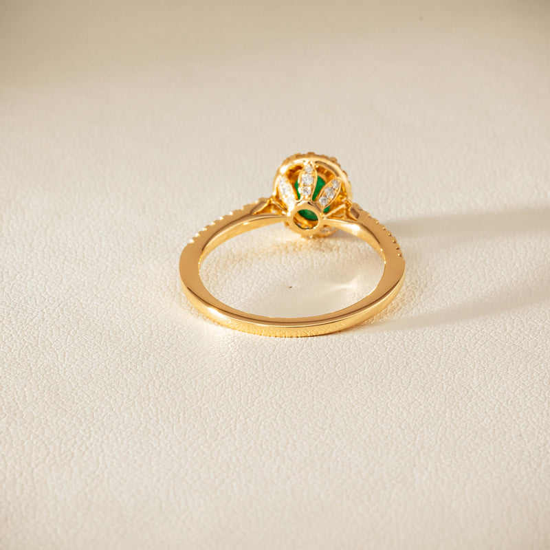 18ct Yellow Gold .72ct Emerald Diamond Mini Sierra Ring