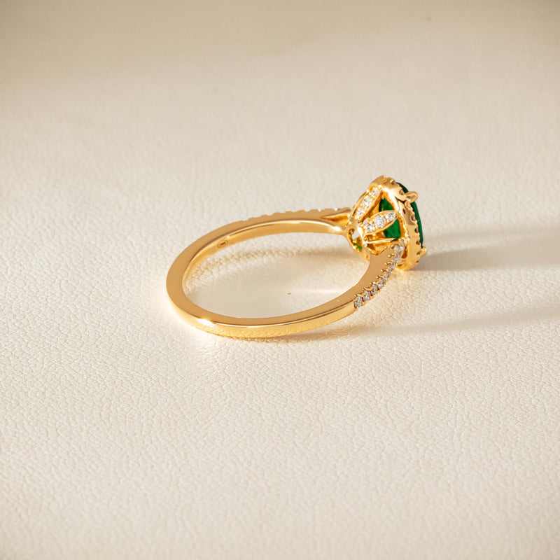 18ct Yellow Gold .72ct Emerald Diamond Mini Sierra Ring