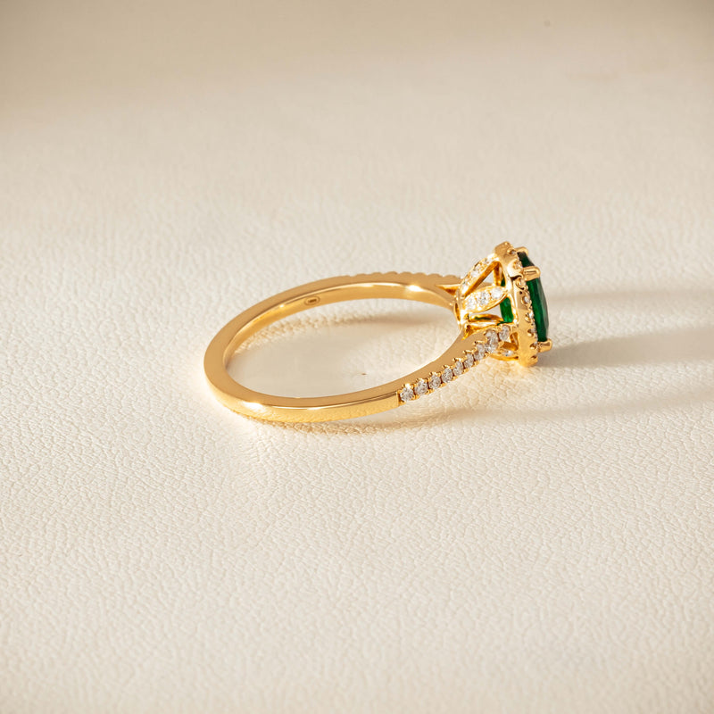 18ct Yellow Gold .72ct Emerald Diamond Mini Sierra Ring