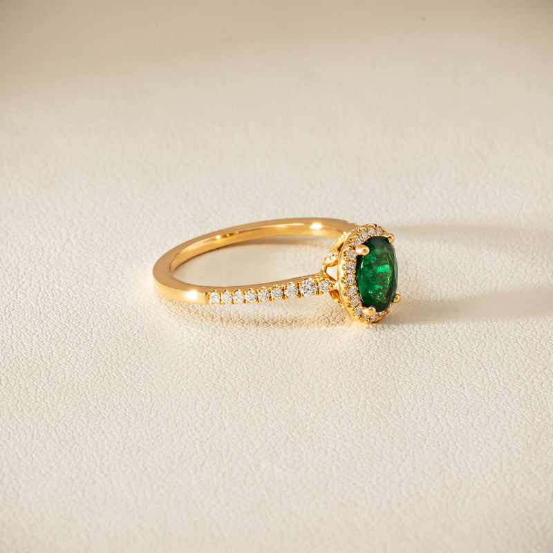 18ct Yellow Gold .72ct Emerald Diamond Mini Sierra Ring