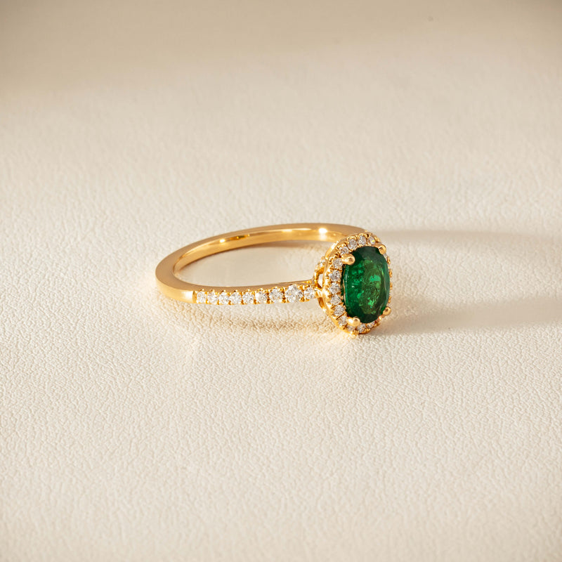 18ct Yellow Gold .72ct Emerald Diamond Mini Sierra Ring