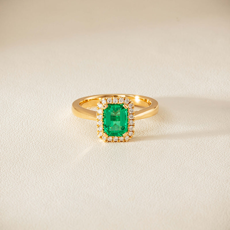 18ct Yellow Gold 1.38ct Emerald & Diamond Nina Ring