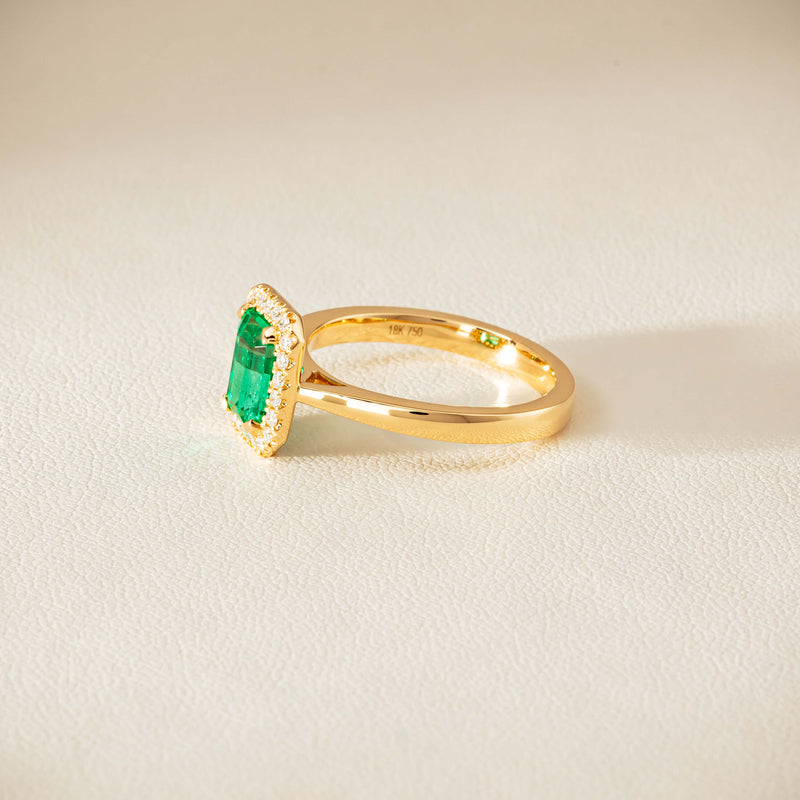 18ct Yellow Gold 1.38ct Emerald & Diamond Nina Ring