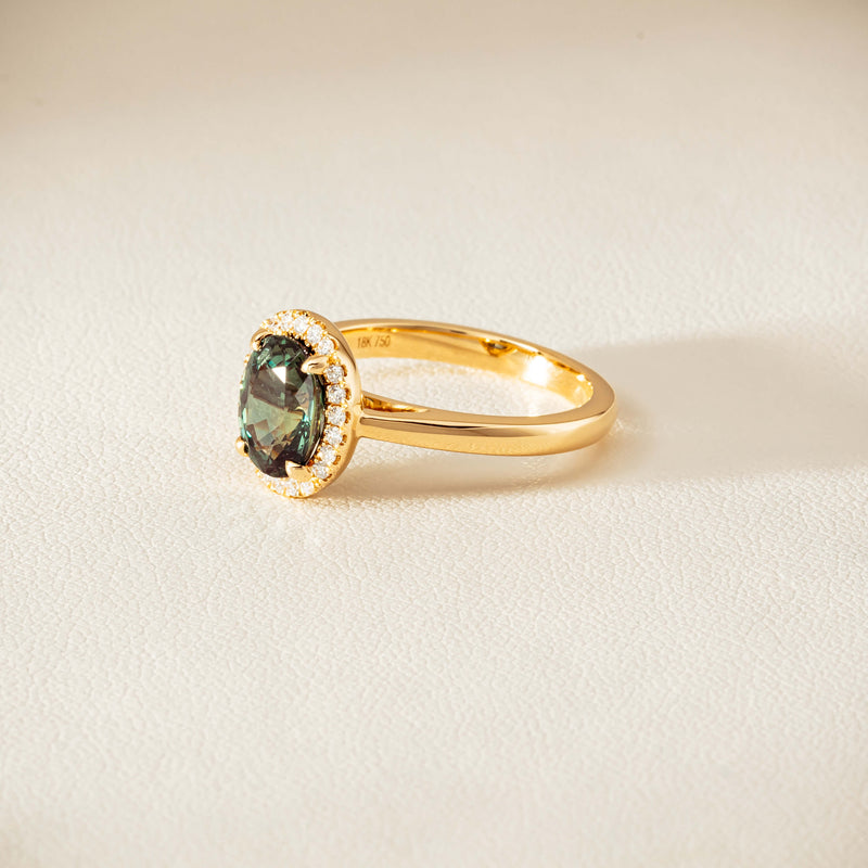 18ct Yellow Gold 2.37ct Green Sapphire & Diamond Nina Ring