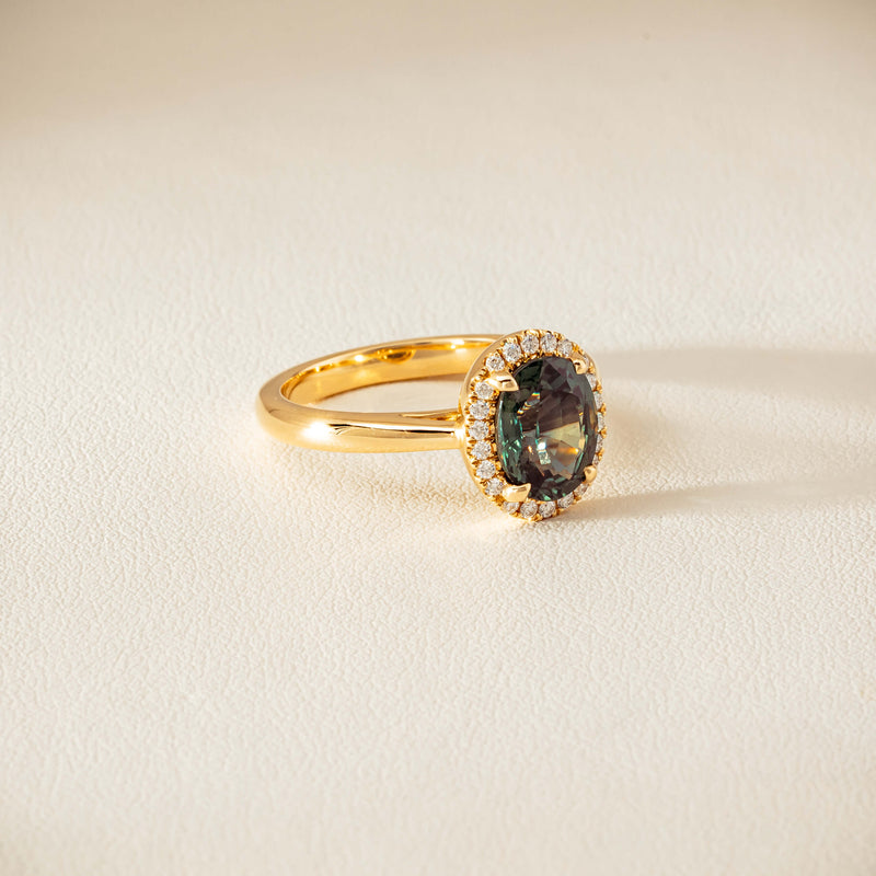 18ct Yellow Gold 2.37ct Green Sapphire & Diamond Nina Ring