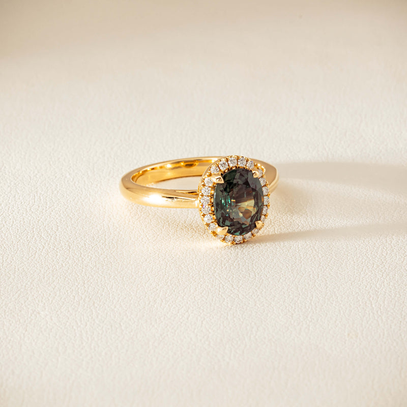 18ct Yellow Gold 2.37ct Green Sapphire & Diamond Nina Ring