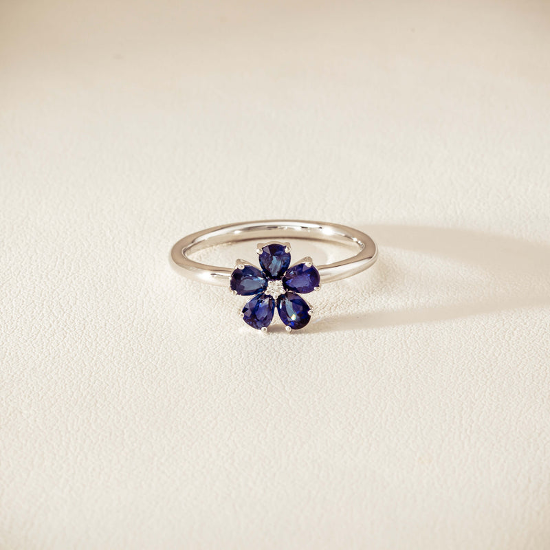18ct White Gold Sapphire & Diamond Forget-Me-Not Ring