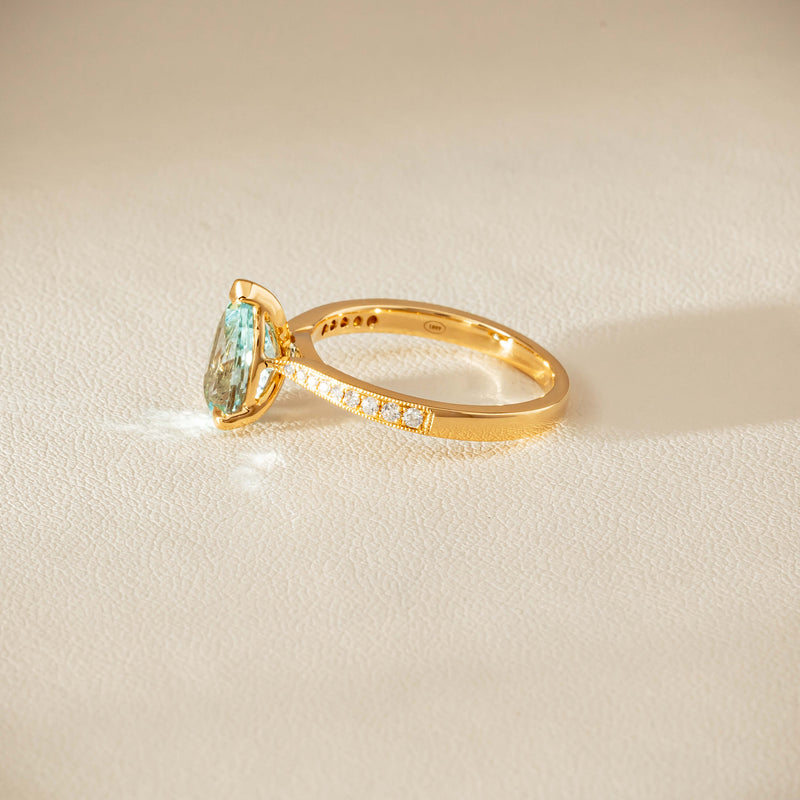 18ct Yellow Gold 1.78ct Aquamarine & Diamond Zenith Ring - Ring - Walker & Hall