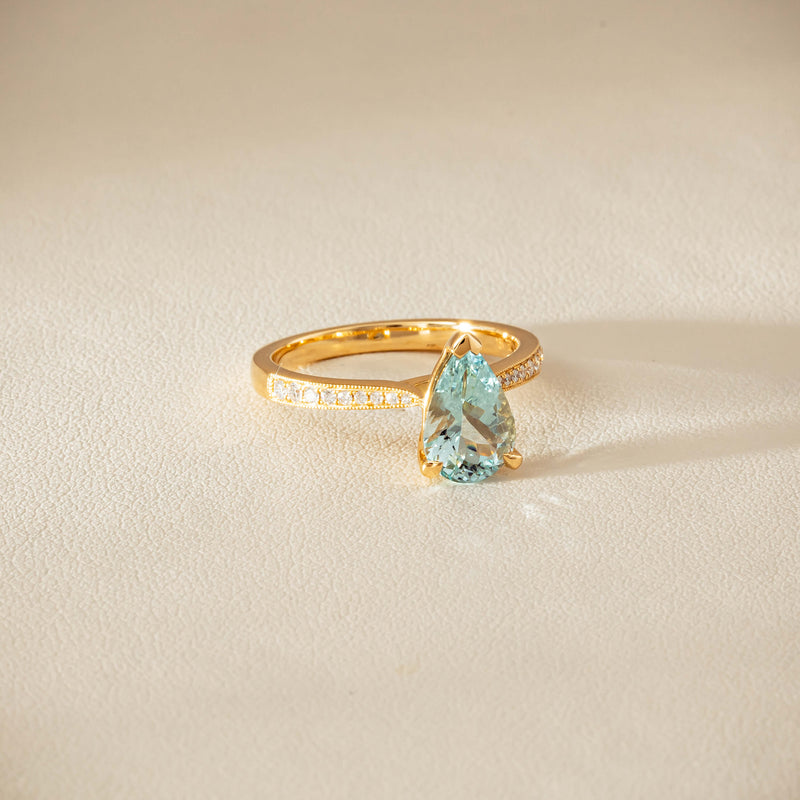 18ct Yellow Gold 1.78ct Aquamarine & Diamond Zenith Ring - Ring - Walker & Hall