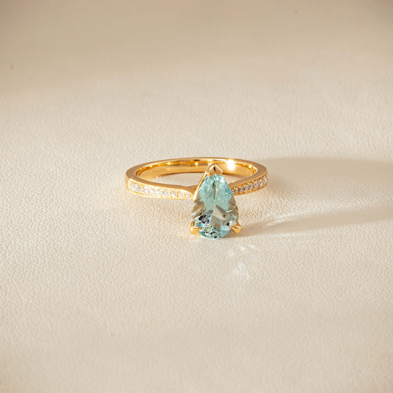 18ct Yellow Gold 1.78ct Aquamarine & Diamond Zenith Ring - Ring - Walker & Hall