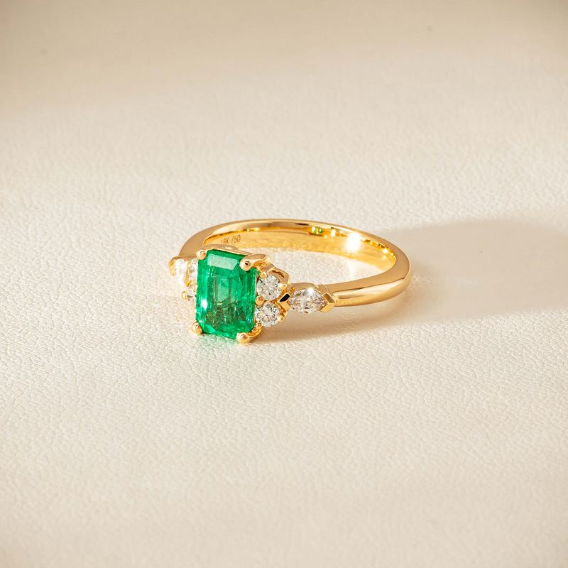 18ct Yellow Gold 1.44ct Emerald & Diamond Oriana Ring - Ring - Walker & Hall