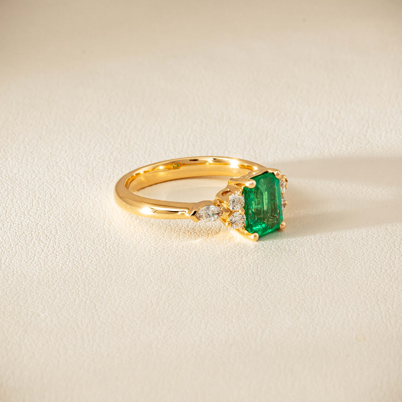 18ct Yellow Gold 1.44ct Emerald & Diamond Oriana Ring - Ring - Walker & Hall