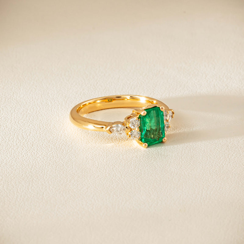 18ct Yellow Gold 1.44ct Emerald & Diamond Oriana Ring - Ring - Walker & Hall