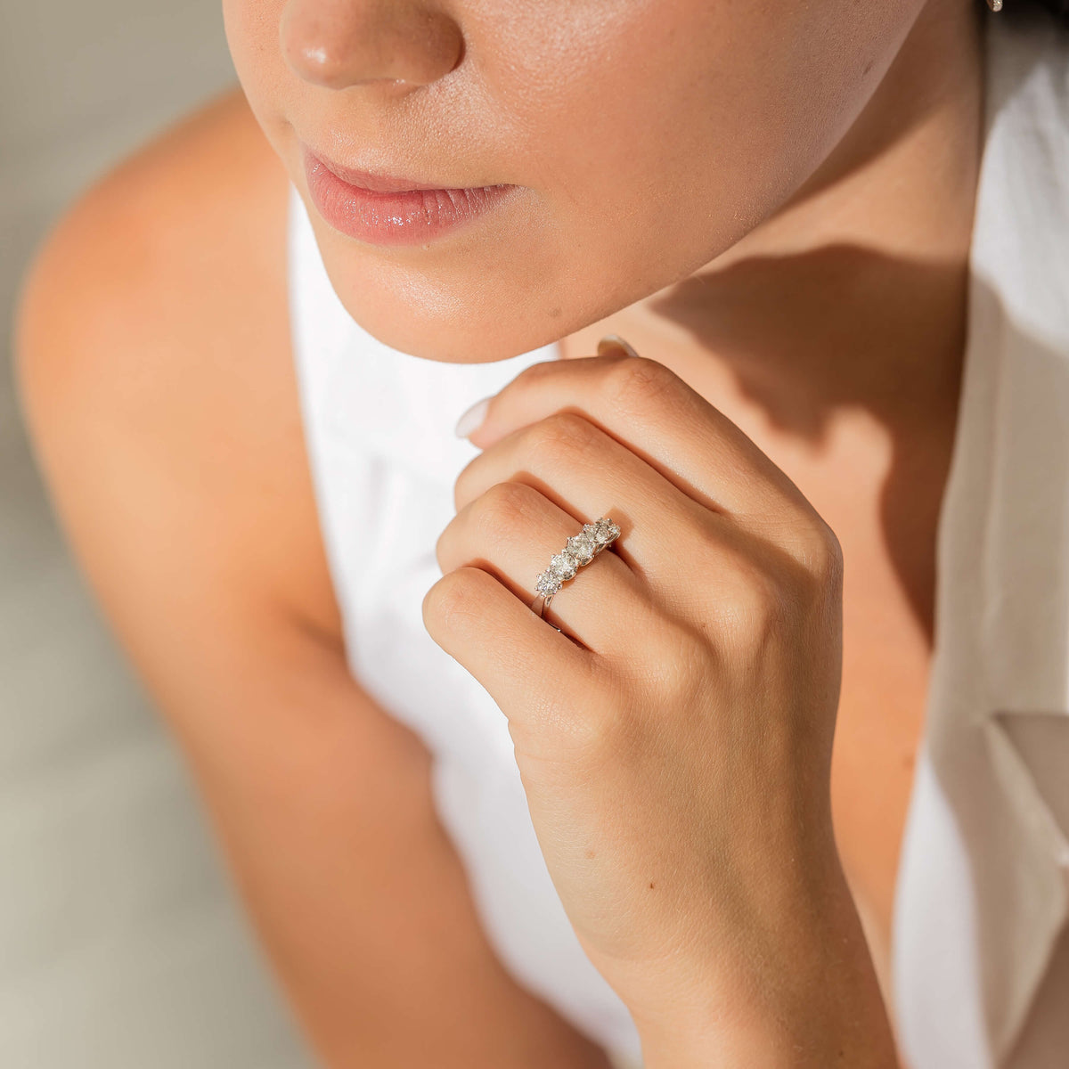 Model wearing diamond Pentagon Ring