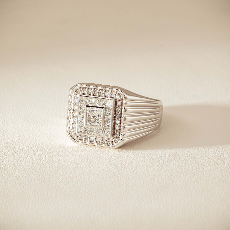 Platinum 1.33ct Princess Cut Diamond Mens Cluster Ring - Ring - Walker & Hall