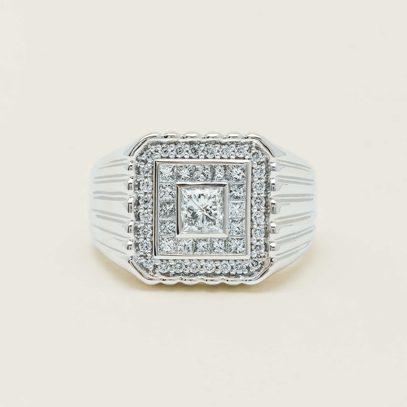 Platinum 1.33ct Princess Cut Diamond Mens Cluster Ring - Ring - Walker & Hall