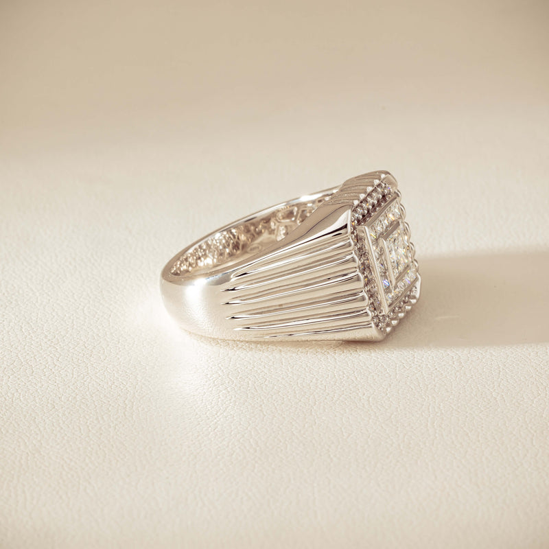 Platinum 1.33ct Princess Cut Diamond Mens Cluster Ring - Ring - Walker & Hall