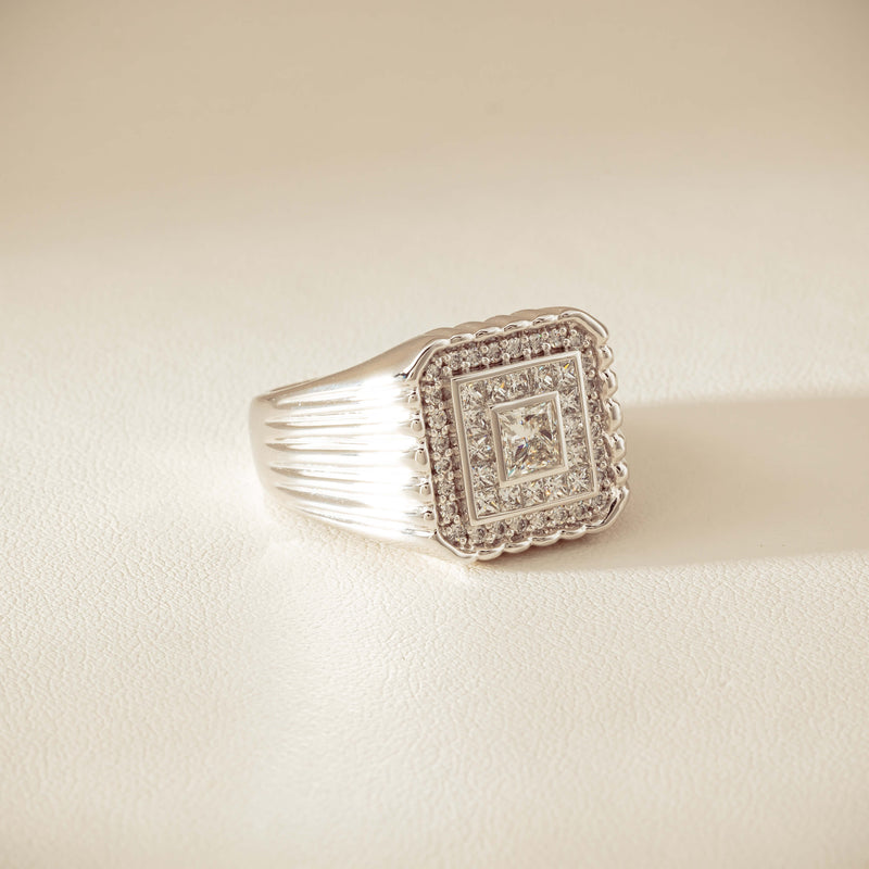 Platinum 1.33ct Princess Cut Diamond Mens Cluster Ring - Ring - Walker & Hall