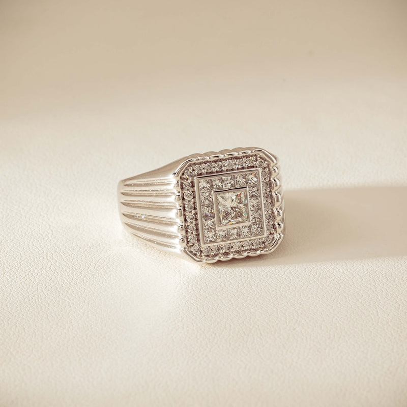 Platinum 1.33ct Princess Cut Diamond Mens Cluster Ring - Ring - Walker & Hall