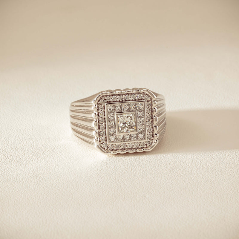 Platinum 1.33ct Princess Cut Diamond Mens Cluster Ring - Ring - Walker & Hall