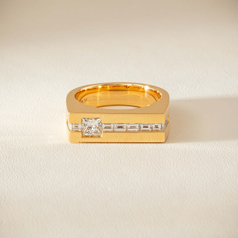 18ct Yellow Gold .50ct Princess Cut Diamond Mens Signet Ring - Ring - Walker & Hall