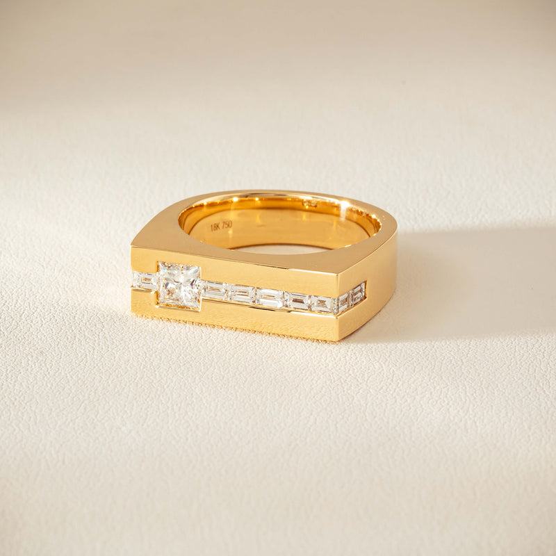 18ct Yellow Gold .50ct Princess Cut Diamond Mens Signet Ring - Ring - Walker & Hall