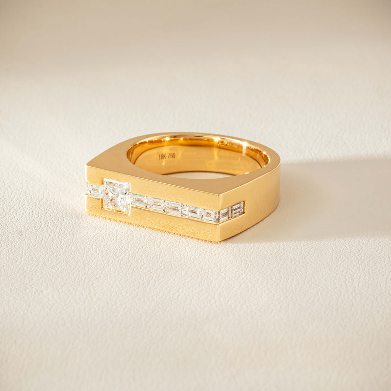 18ct Yellow Gold .50ct Princess Cut Diamond Mens Signet Ring - Ring - Walker & Hall
