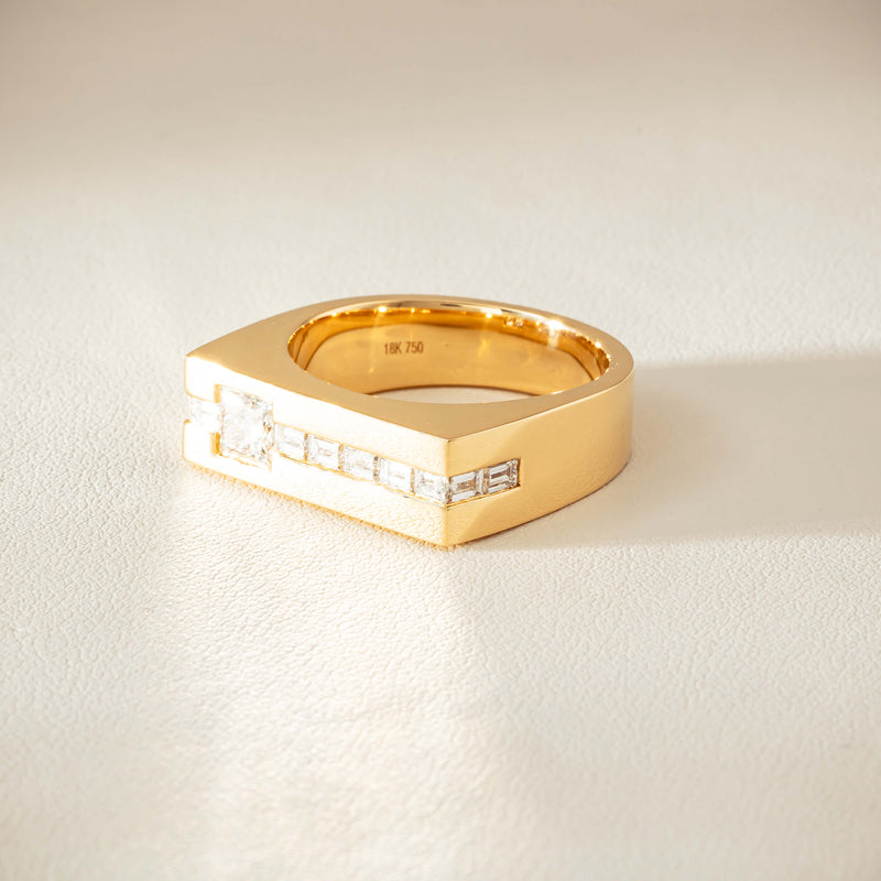 18ct Yellow Gold .50ct Princess Cut Diamond Mens Signet Ring - Ring - Walker & Hall