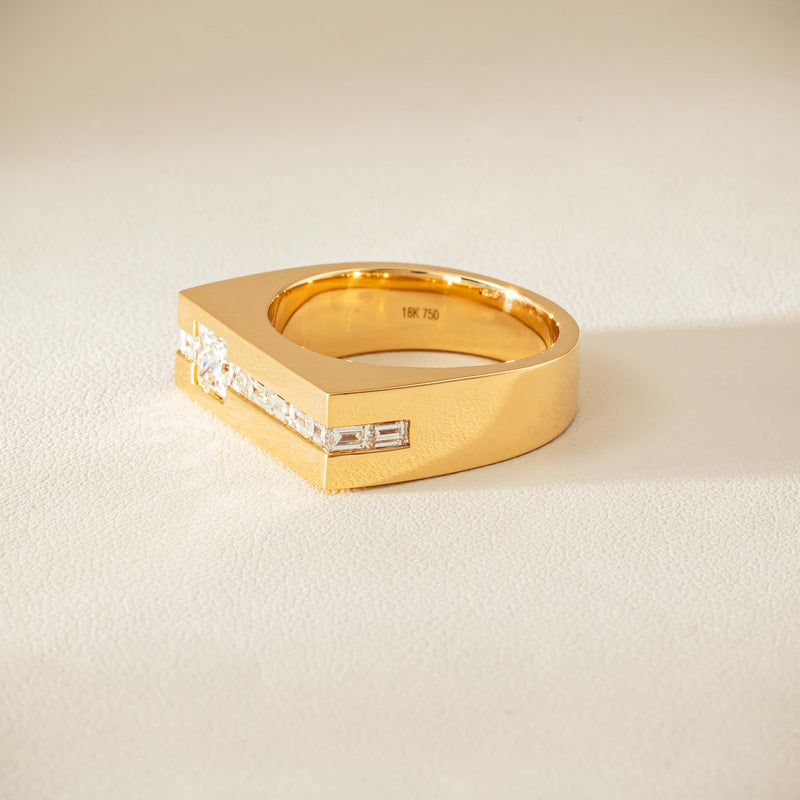 18ct Yellow Gold .50ct Princess Cut Diamond Mens Signet Ring - Ring - Walker & Hall